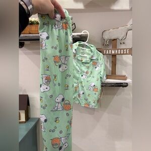 Peanuts Kids Pajama Set - Mint Green with Snoopy Easter Design